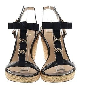 Kate Spade New York Size 7 Patent Leather Gold Chain-Link Accents Espadrilles